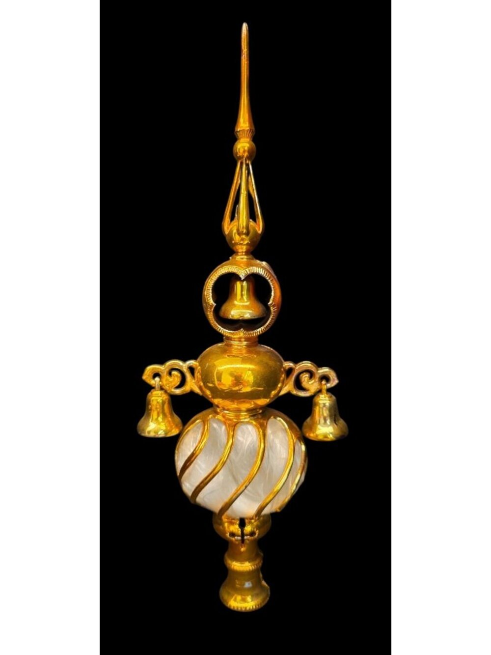 Vintage 13" Gold Bradford Carillon Spire Christmas Tree Topper with Angel Hair
